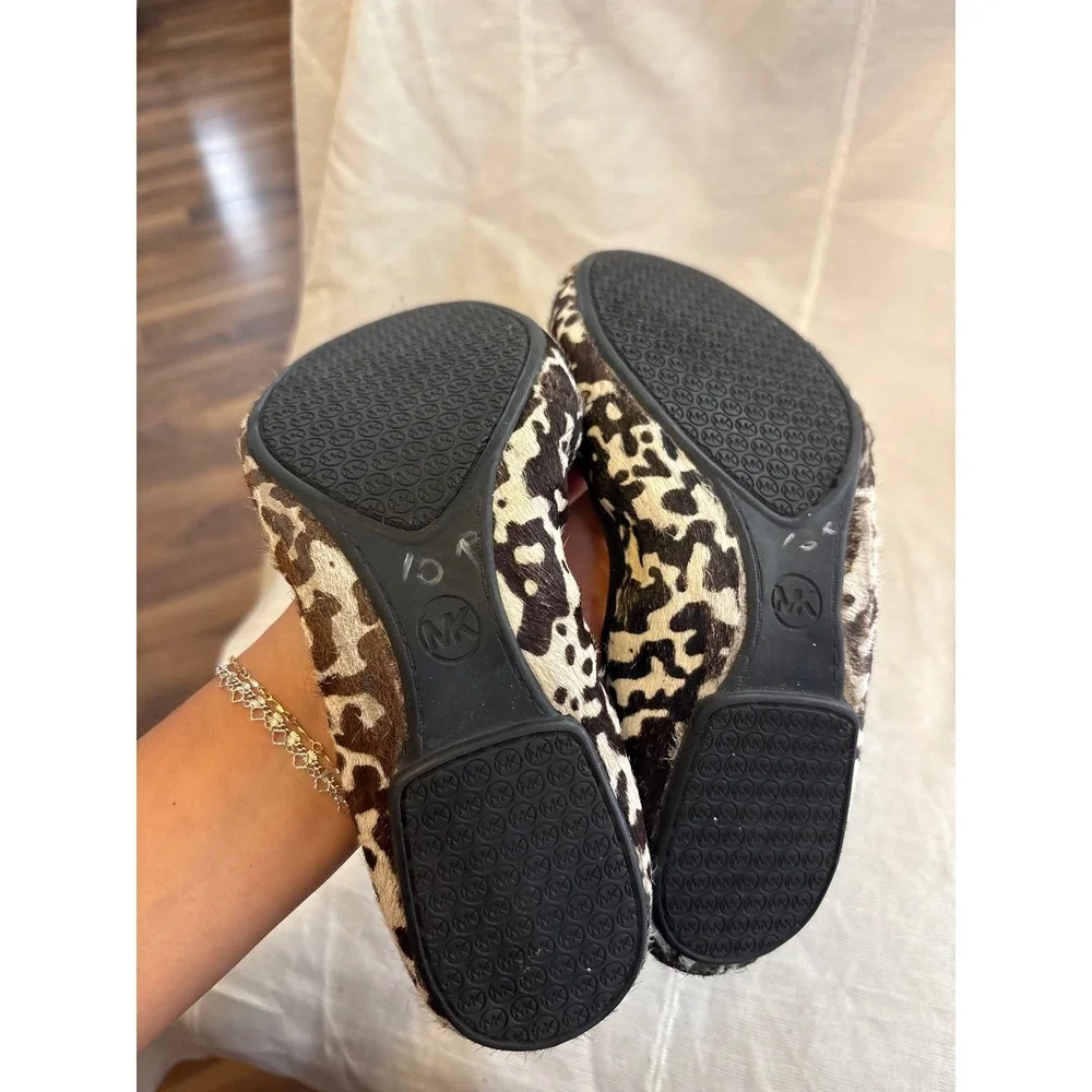 Michael Kors Fulton Leopard Print Calf Hair Ballet Flats Brown White Size 10M
